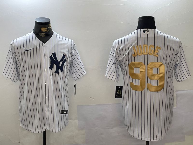 Men New York Yankees #99 Judge White Stripe Fashion Nike 2024 MLB Jersey style 13